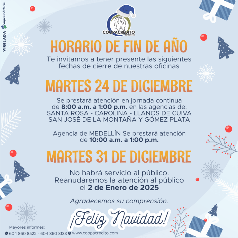 Horarios de fin de año