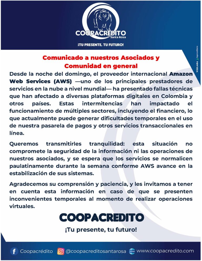 Información importante para nuestros Asociados y Comunidad en general.