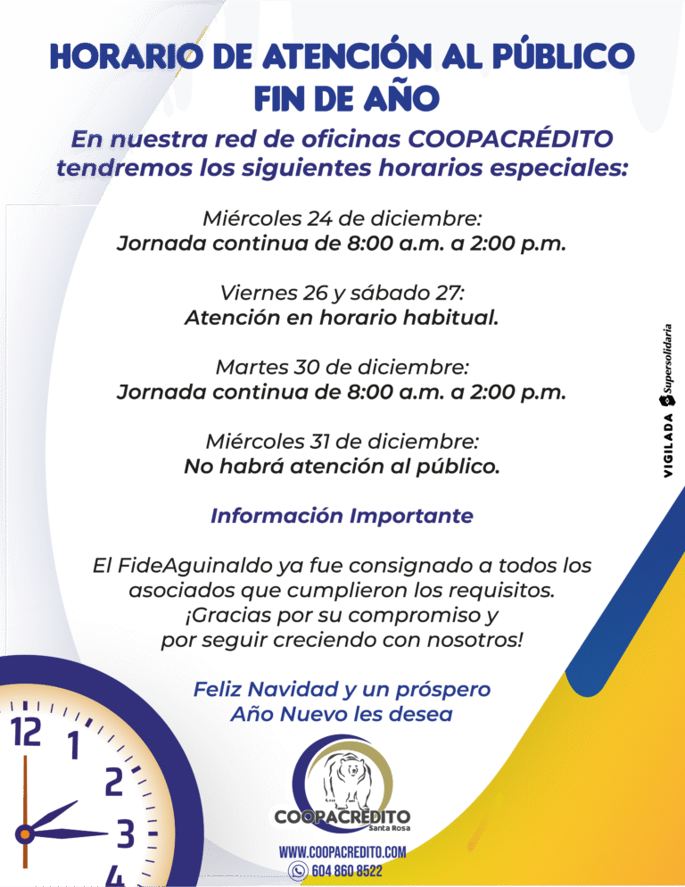 🎄✨ Horario Especial de Fin de Año – COOPACRÉDITO